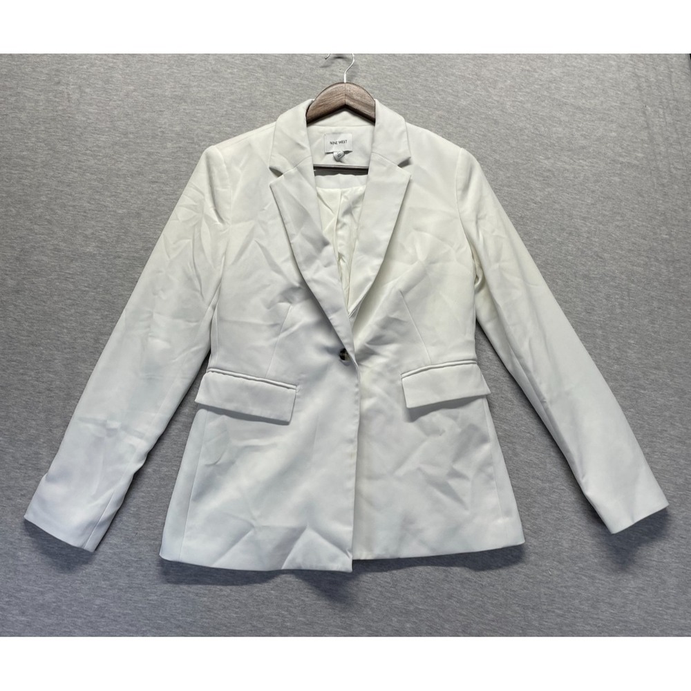 Nine West Blazer Jacket Womens 6 White Lined Single Breasted Notch Lapel Formal